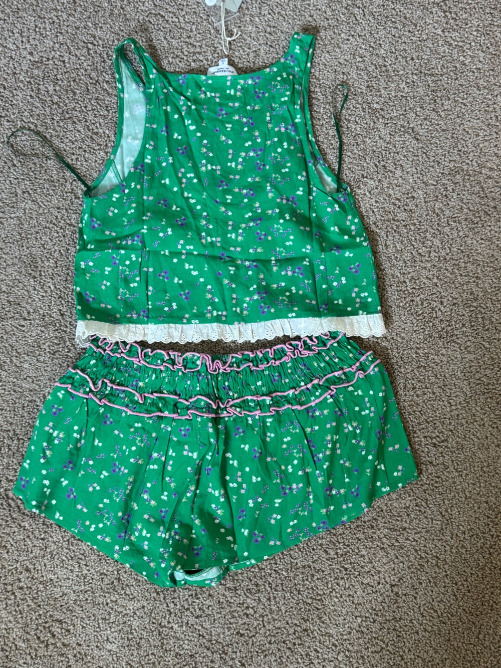 eesome Green Floral Button-Front Cami and Shorts Pajama Set - Picture 2 of 2